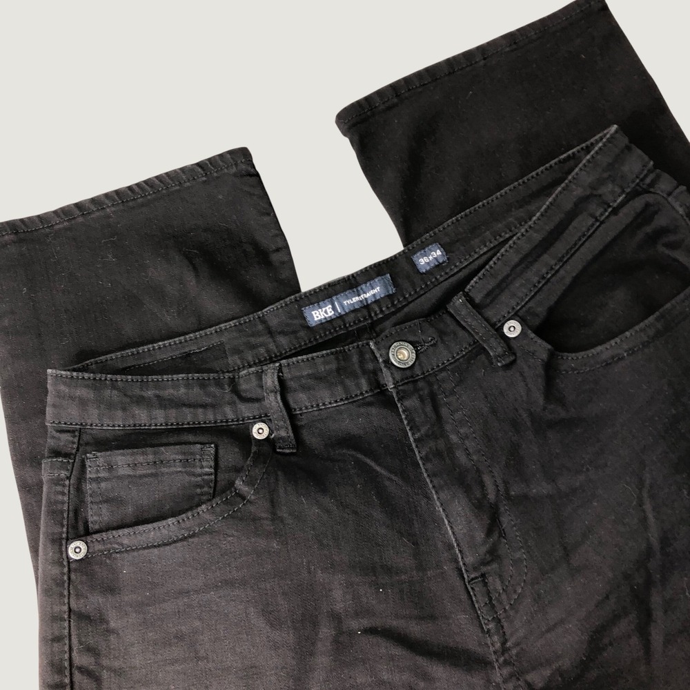 BKE Tyler Black Straight Jeans Mens 36x34 Tall Dark Denim Stretchy Pants Preppy